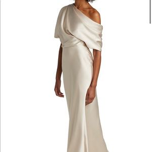 Amsale Platinum (Silver) Satin One-shoulder Gown